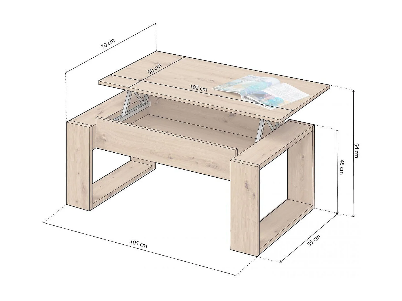 Mesa de centro elevable Neo Roble Nodi