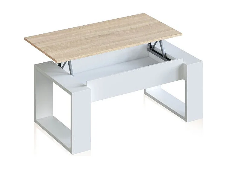 Mesa de centro elevable Neo Blanco Artik (Blanco Mate) - Roble Canadian
