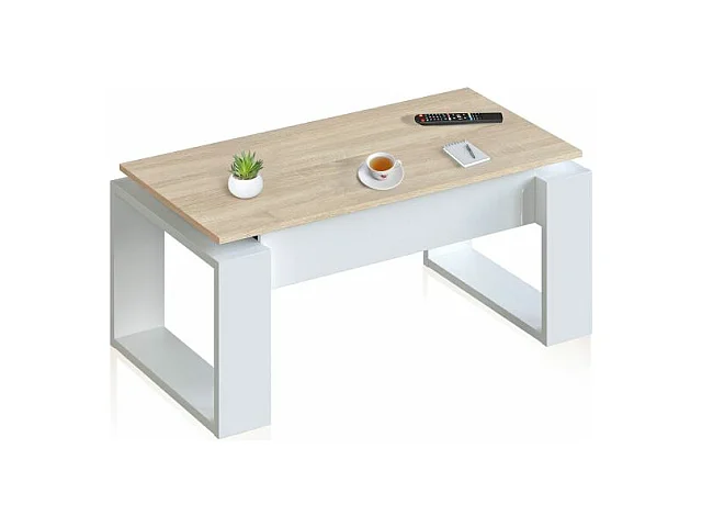 Mesa de centro elevable Neo Blanco Artik (Blanco Mate) - Roble Canadian