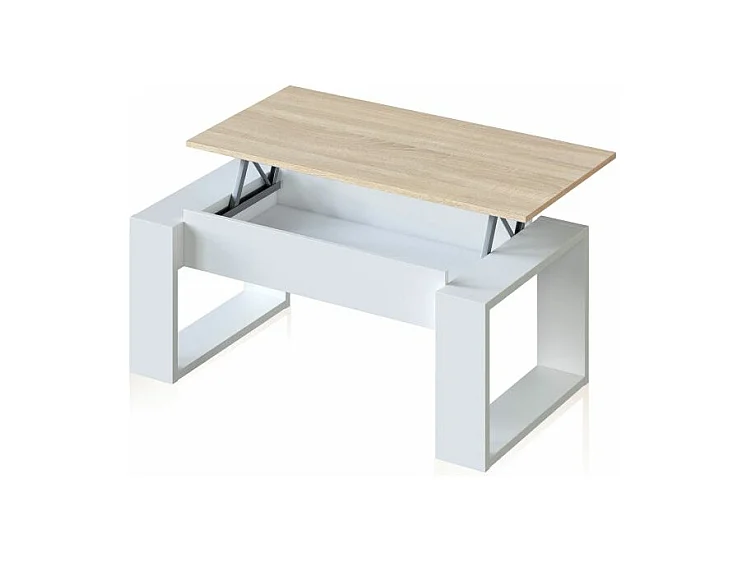 Mesa de centro elevable Neo Blanco Artik (Blanco Mate) - Roble Canadian