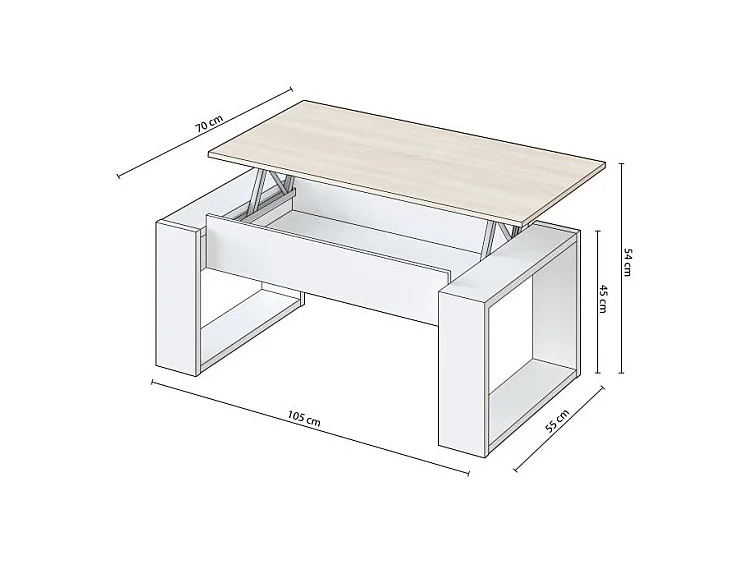 Mesa de centro elevable Neo Blanco Artik (Blanco Mate) - Roble Canadian