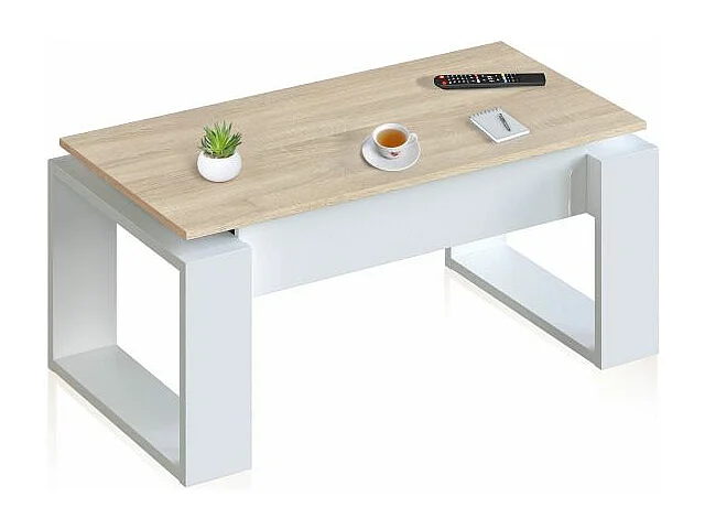 Mesa de centro elevable Neo Blanco Artik (Blanco Mate) - Roble Canadian