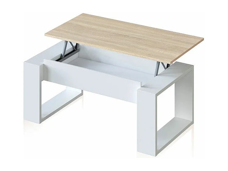 Mesa de centro elevable Neo Blanco Artik (Blanco Mate) - Roble Canadian