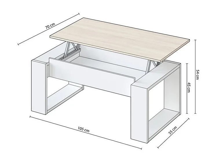 Mesa de centro elevable Neo Blanco Artik (Blanco Mate) - Roble Canadian
