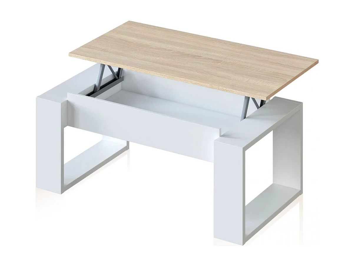 Mesa de centro elevable Neo Blanco Artik (Blanco Mate) - Roble Canadian