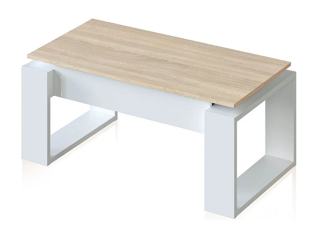 Mesa de centro elevable Neo Blanco Artik (Blanco Mate) - Roble Canadian