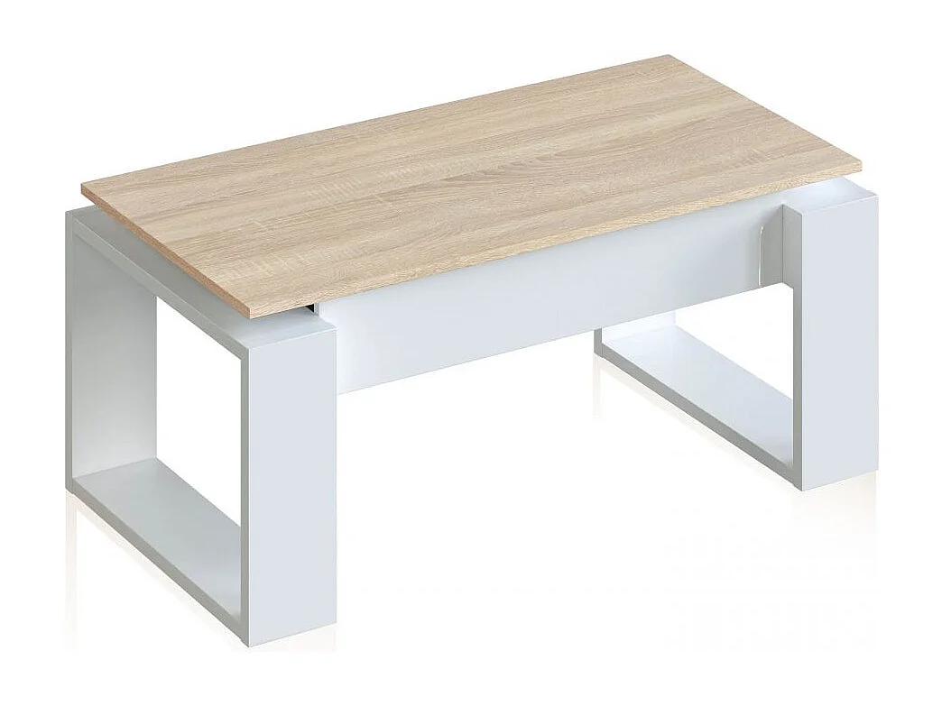 Mesa de centro elevable Neo Blanco Artik (Blanco Mate) - Roble Canadian