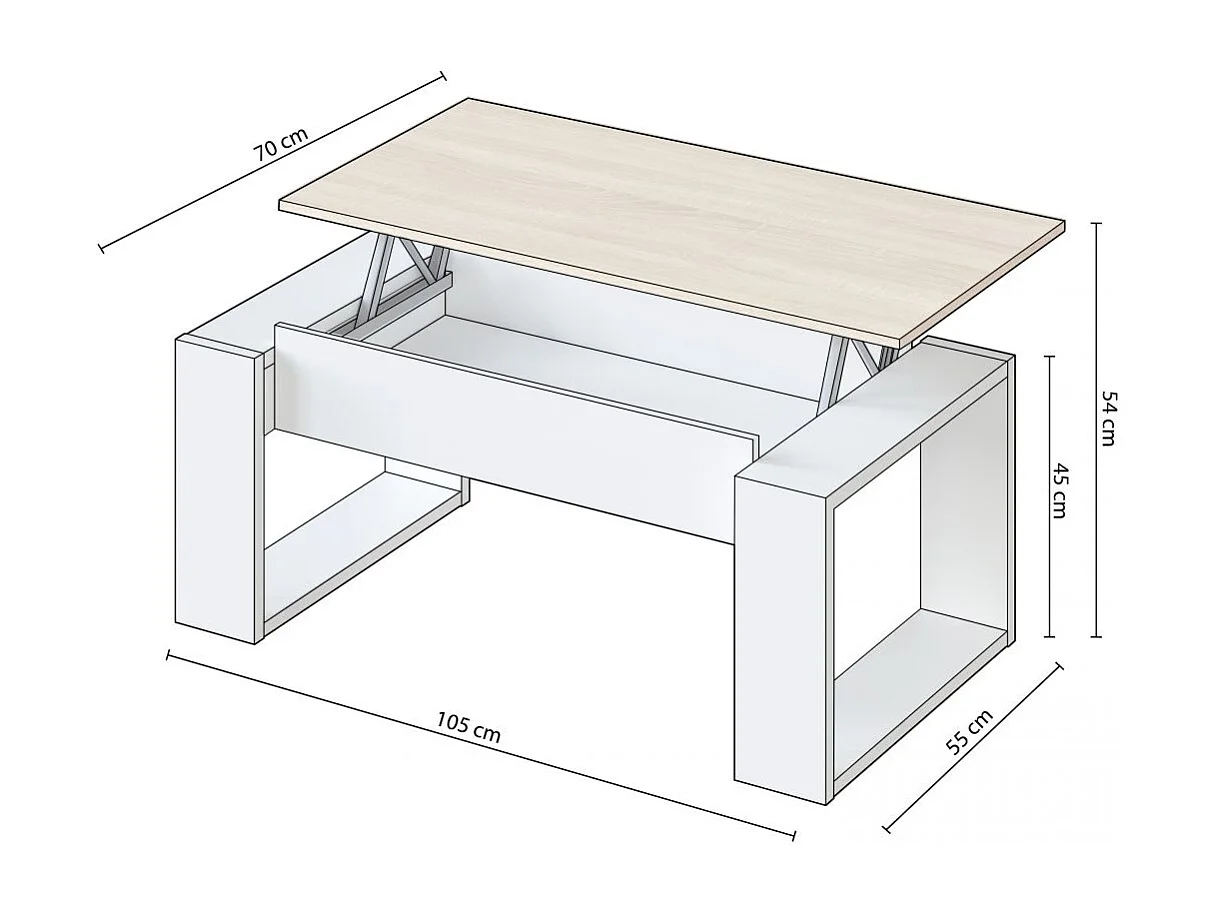 Mesa de centro elevable Neo Blanco Artik (Blanco Mate) - Roble Canadian