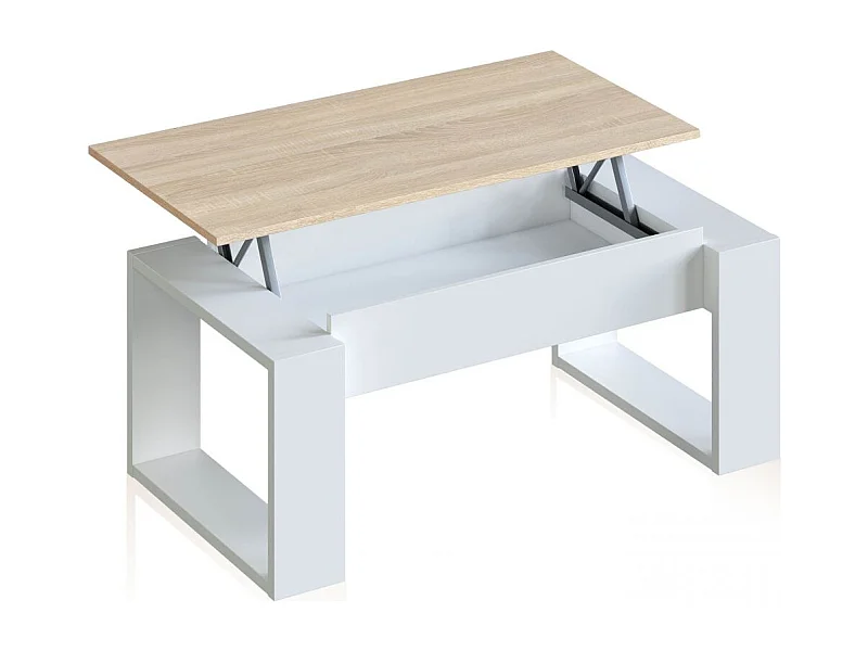 Mesa de centro elevable Neo Blanco Artik (Blanco Mate) - Roble Canadian