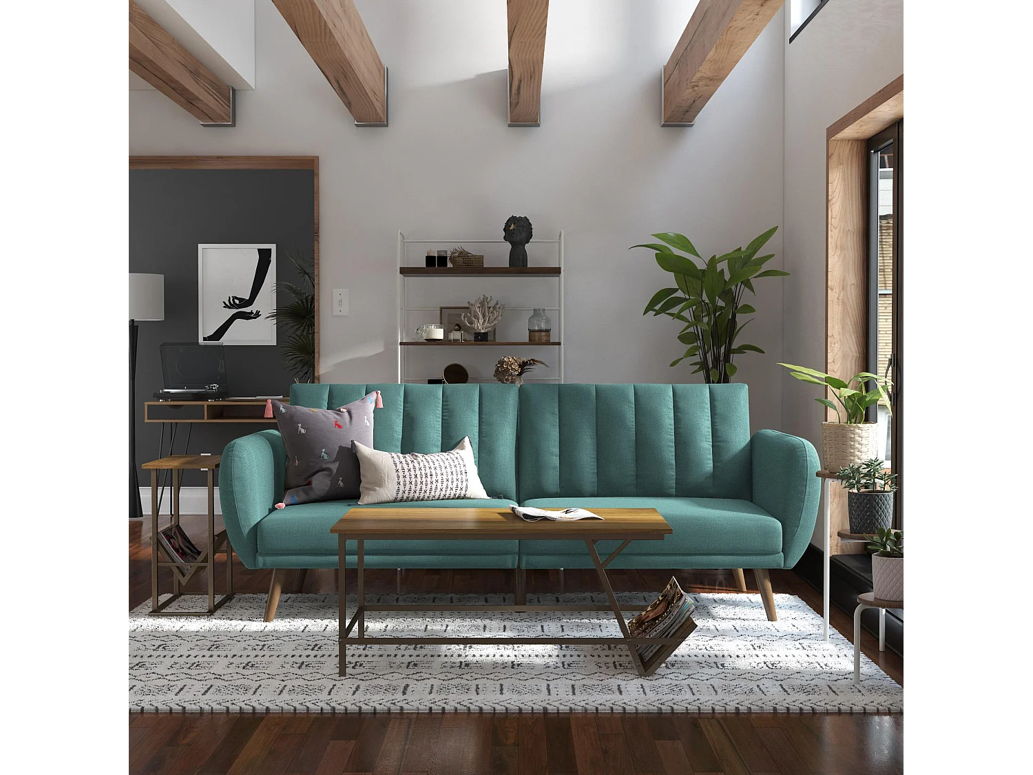 Brittany | Canapé 3 places convertible clic-clac en tissu bleu clair