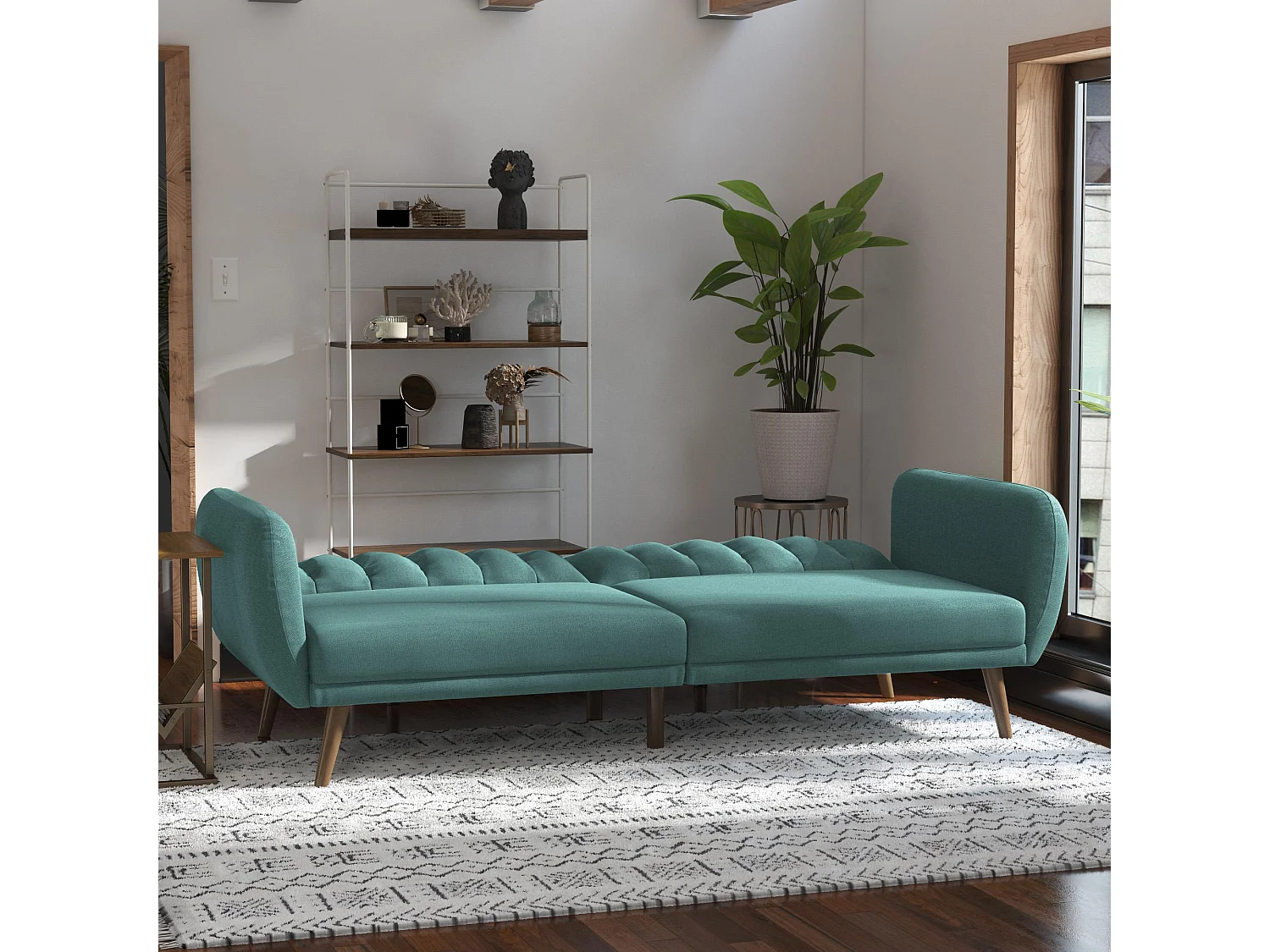 Brittany | Canapé 3 places convertible clic-clac en tissu bleu clair