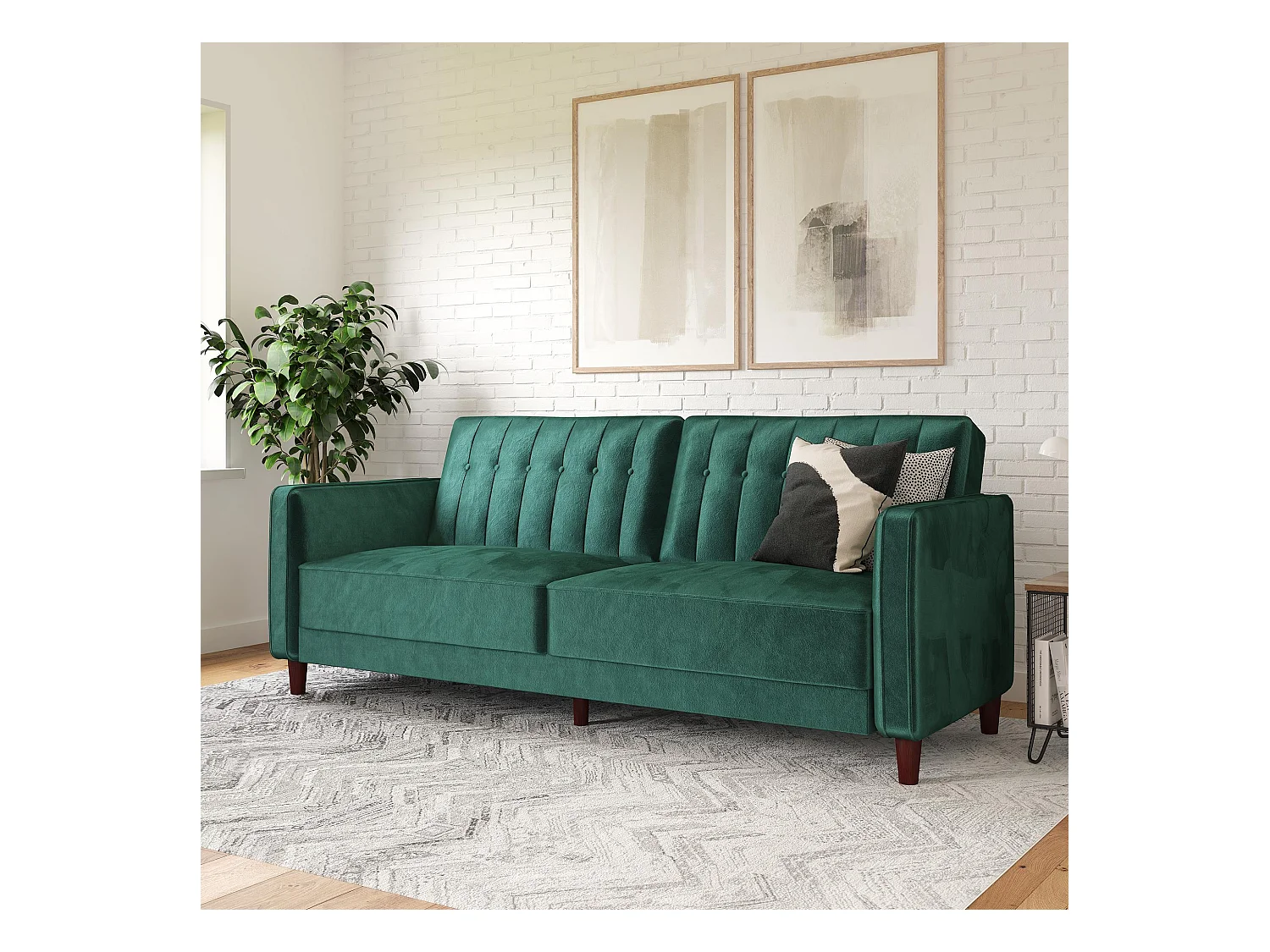 Pin Tufted | Divano letto 3 posti in velluto verde