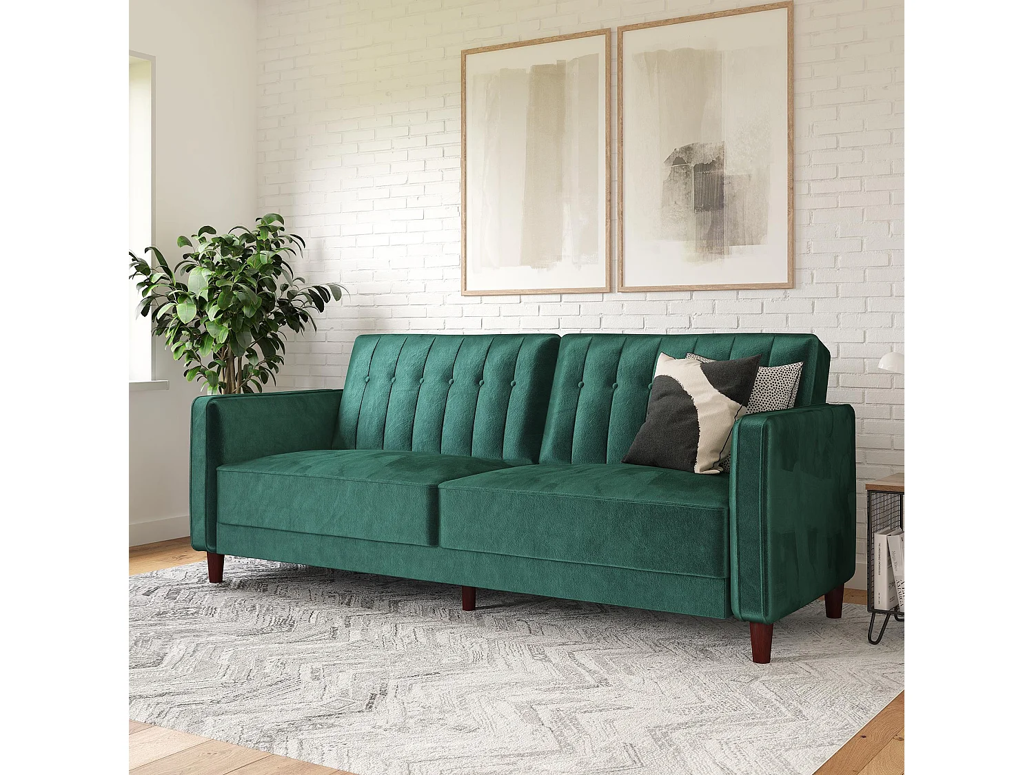 Pin Tufted | Schlafsofa 3-Sitzer aus Samt Grün