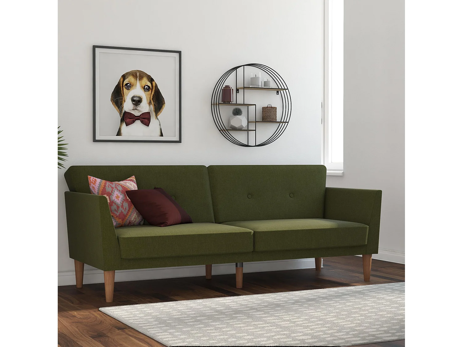 Regal | 3-zits slaapbank in groene stof