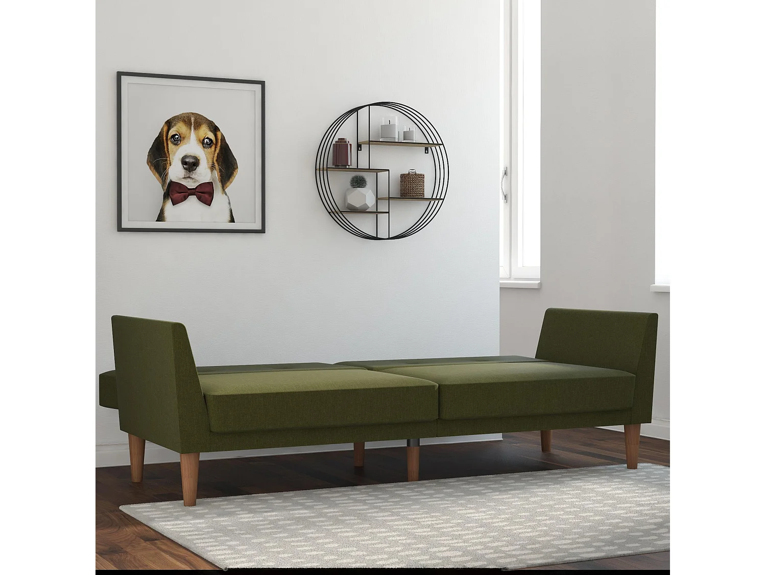 Regal | Canapé 3 places convertible clic-clac en tissu vert
