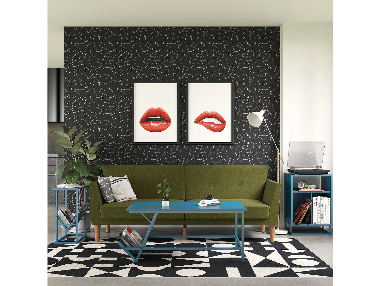 Regal | Canapé 3 places convertible clic-clac en tissu vert