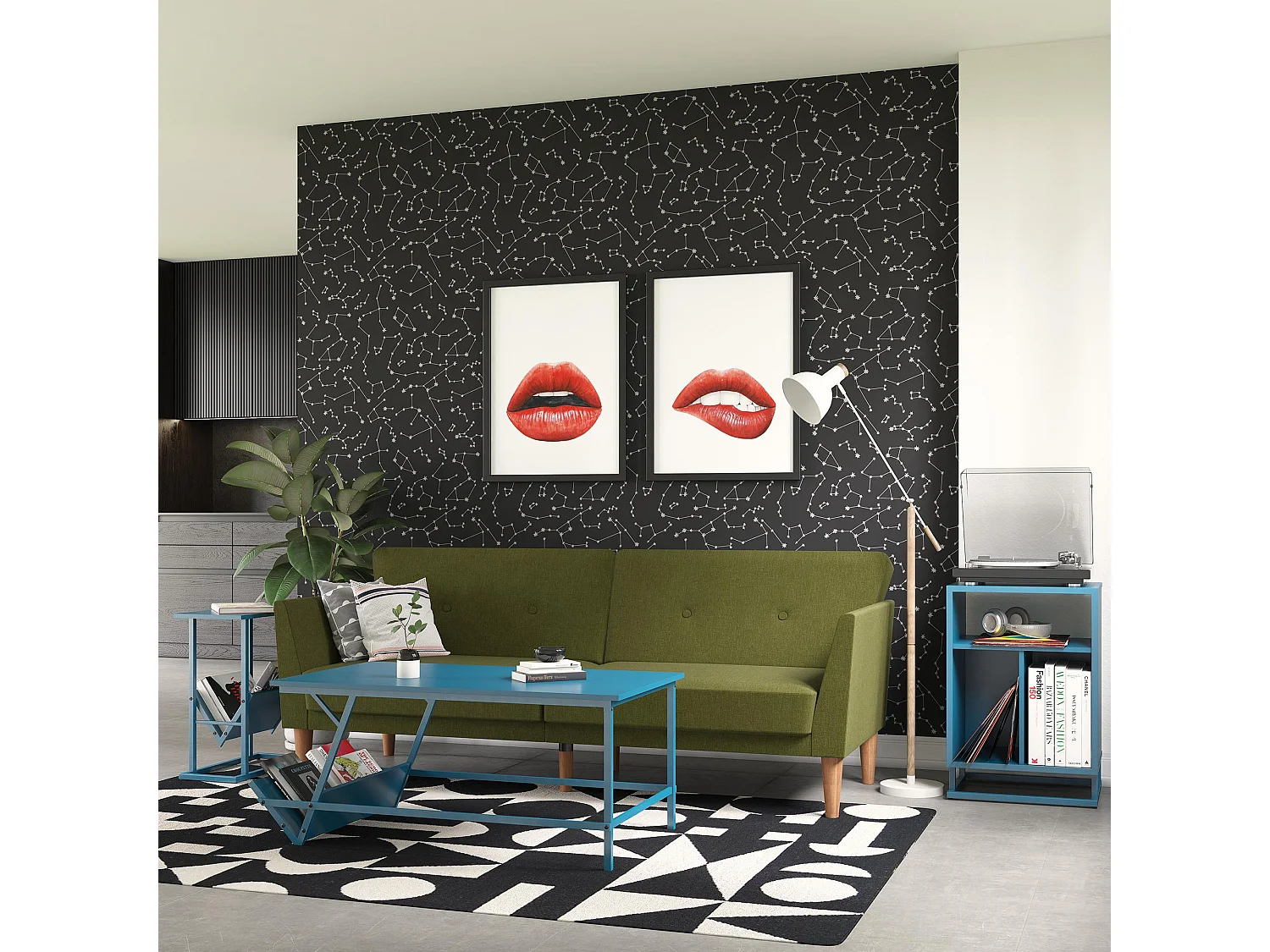 Regal | Canapé 3 places convertible clic-clac en tissu vert