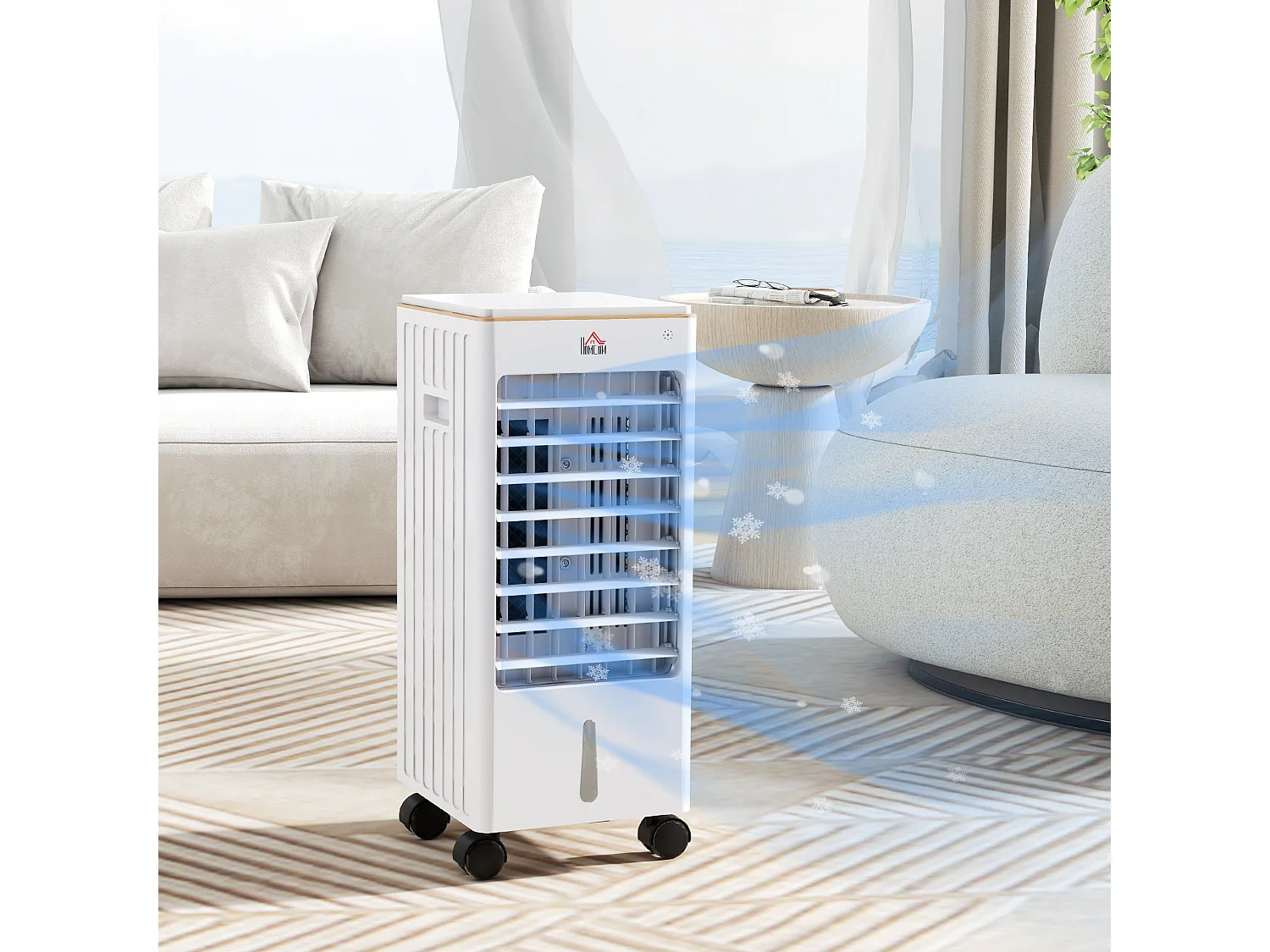 Refroidisseur d'air oscillant ventilateur humidificateur 3 en 1 - timer, télécommande, affichage LED - blanc