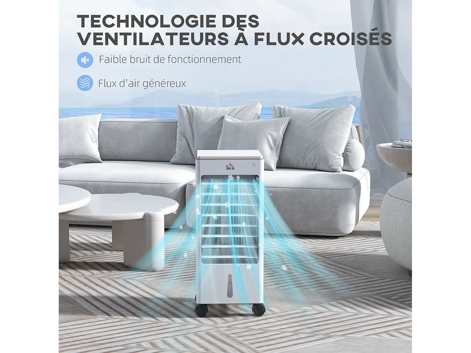 Refroidisseur d'air oscillant ventilateur humidificateur 3 en 1 - timer, télécommande, affichage LED - blanc