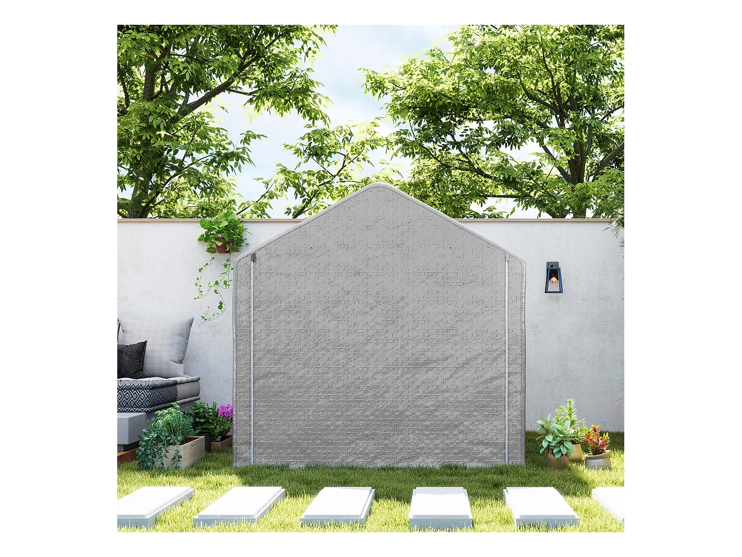 Abri de jardin rangement extérieur en PE résistant aux UV gris dim. 2L x 2l x 2H m