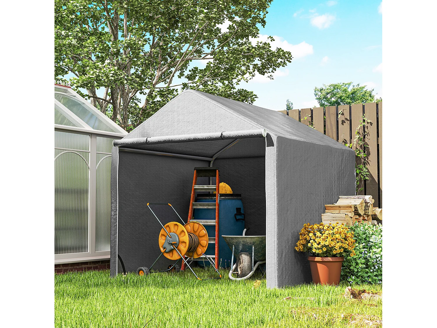 Abri de jardin rangement extérieur en PE résistant aux UV gris dim. 2L x 2l x 2H m