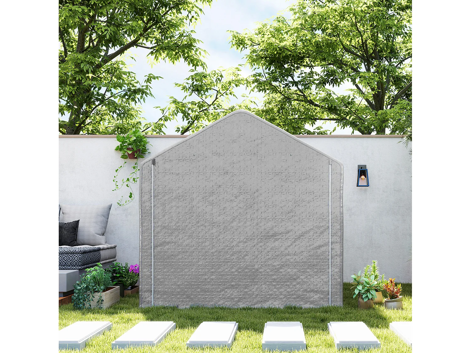 Abri de jardin rangement extérieur en PE résistant aux UV gris dim. 2L x 2l x 2H m