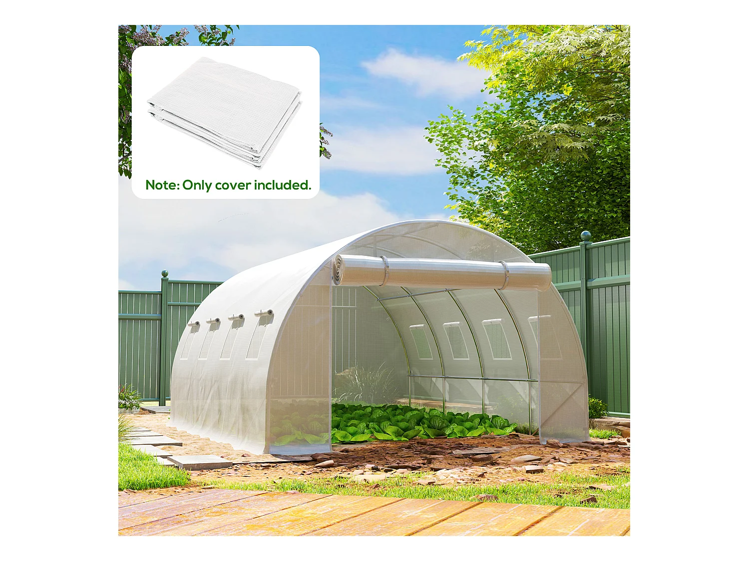 Bâche de rechange serre tunnel 12 m² - 4 x 3 x 2 m - 8 fenêtres, porte - PE haute densité blanc