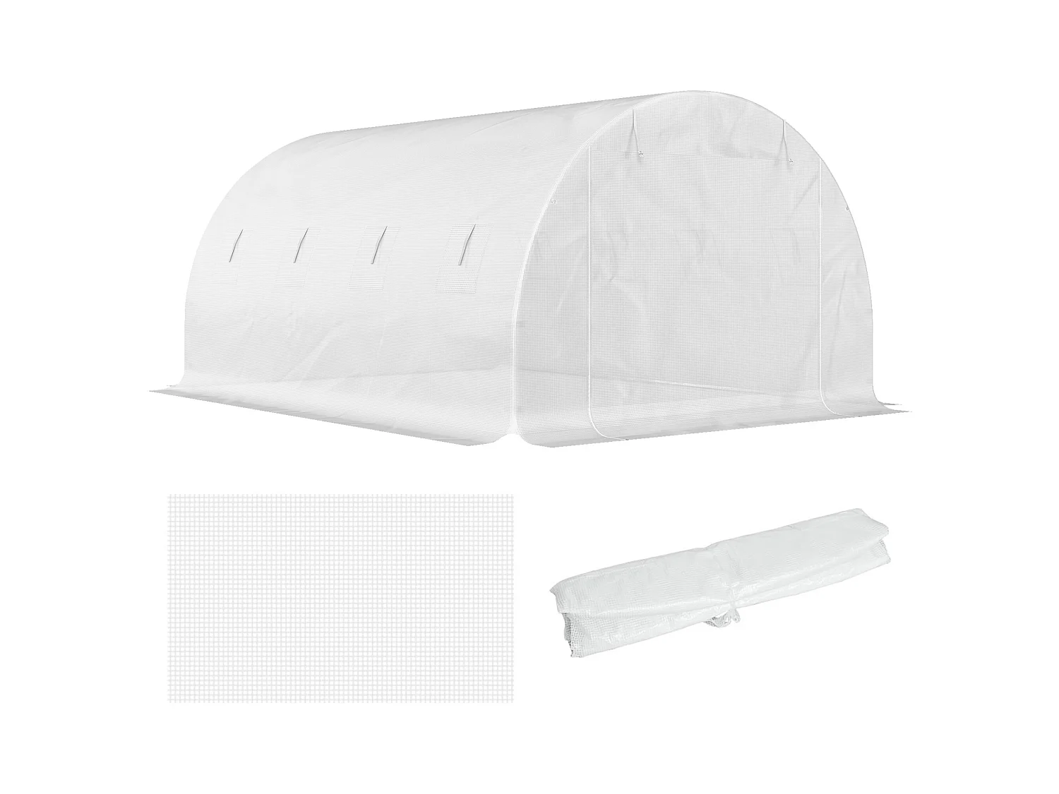 Bâche de rechange serre tunnel 12 m² - 4 x 3 x 2 m - 8 fenêtres, porte - PE haute densité blanc