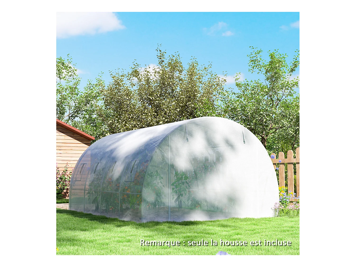 Bâche de rechange serre tunnel 12 m² - 4 x 3 x 2 m - 8 fenêtres, porte - PE haute densité blanc