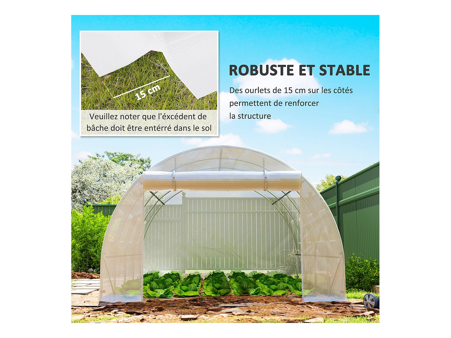 Bâche de rechange serre tunnel 12 m² - 4 x 3 x 2 m - 8 fenêtres, porte - PE haute densité blanc