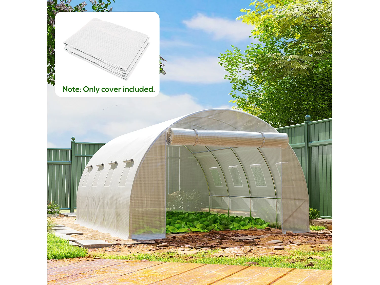 Bâche de rechange serre tunnel 12 m² - 4 x 3 x 2 m - 8 fenêtres, porte - PE haute densité blanc