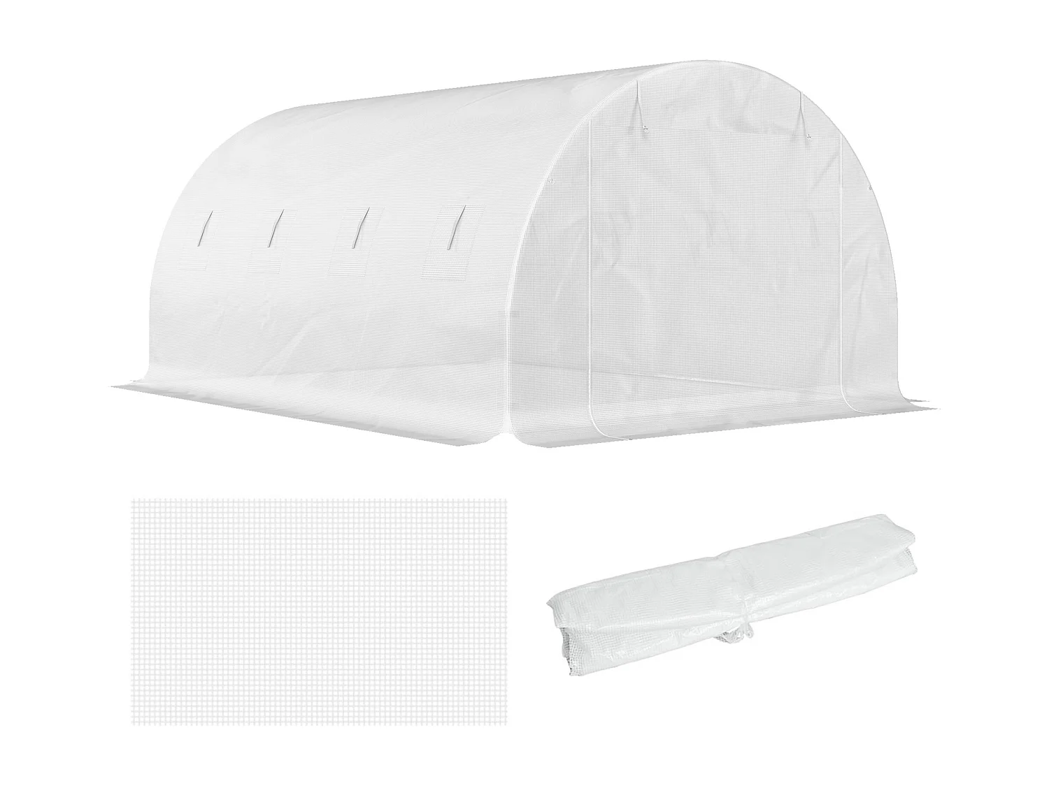 Bâche de rechange serre tunnel 12 m² - 4 x 3 x 2 m - 8 fenêtres, porte - PE haute densité blanc