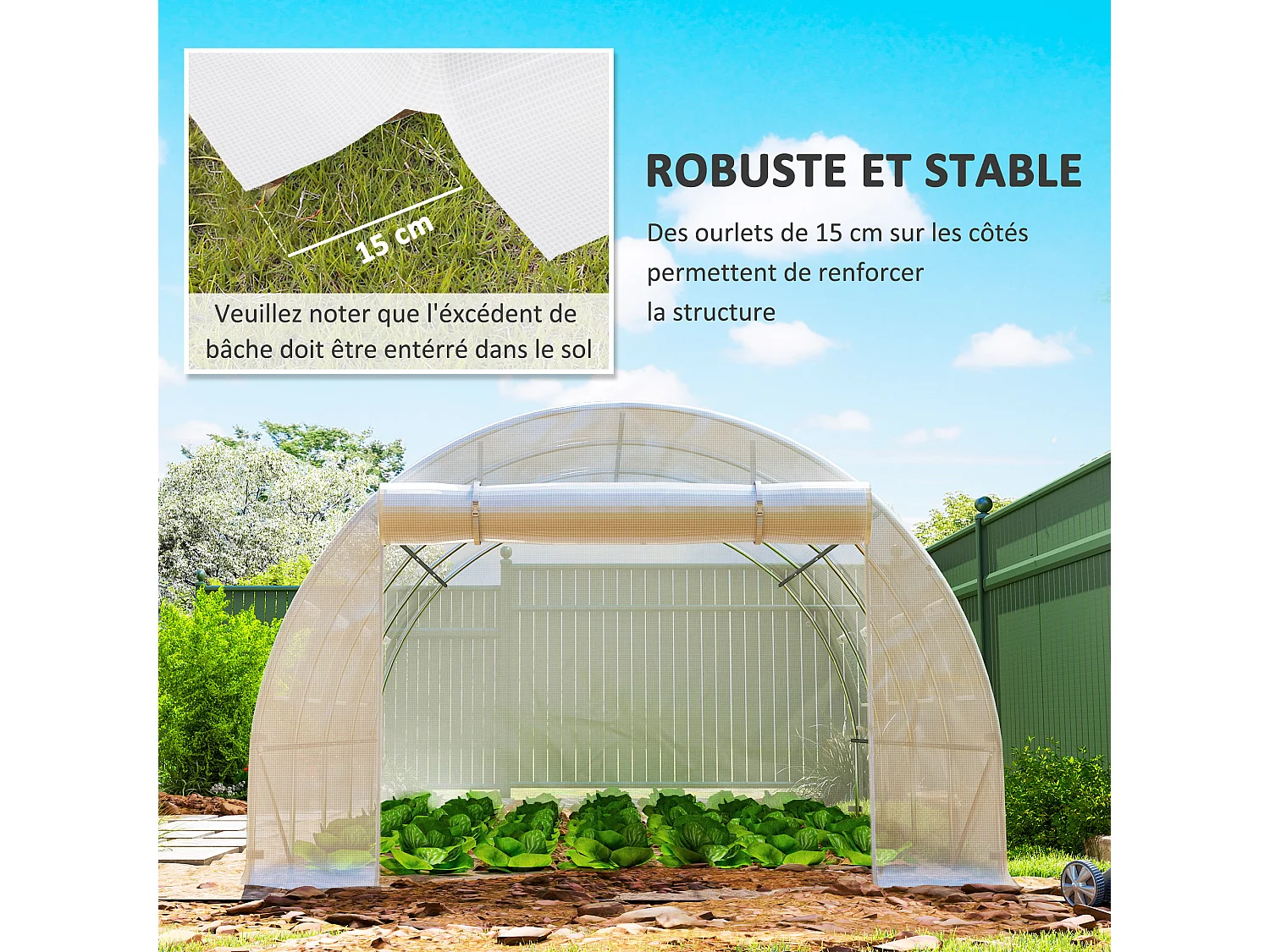 Bâche de rechange serre tunnel 12 m² - 4 x 3 x 2 m - 8 fenêtres, porte - PE haute densité blanc