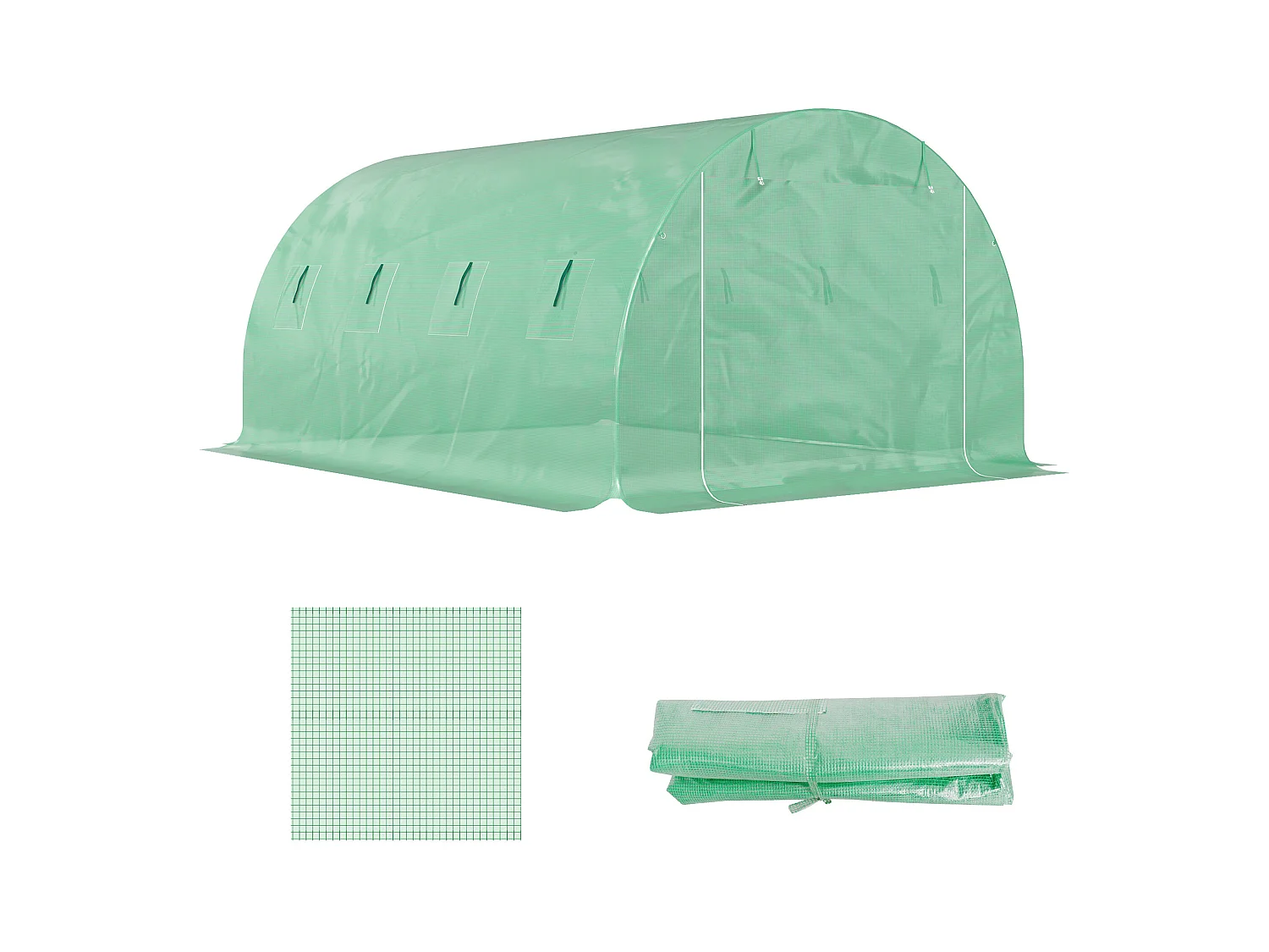 Bâche de rechange serre tunnel 12 m² - 4 x 3 x 2 m - 8 fenêtres, porte - PE haute densité vert