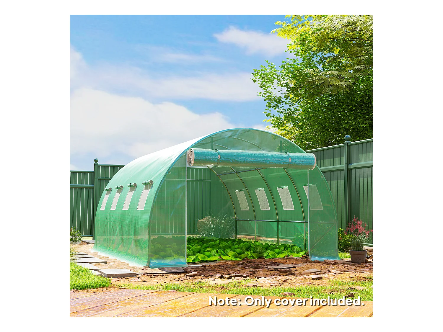 Bâche de rechange serre tunnel 12 m² - 4 x 3 x 2 m - 8 fenêtres, porte - PE haute densité vert