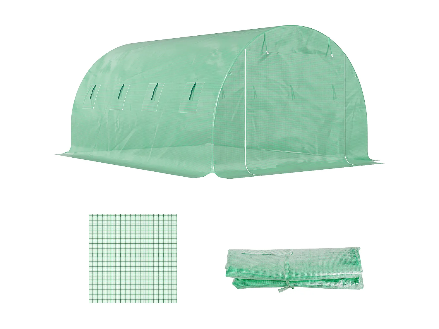 Bâche de rechange serre tunnel 12 m² - 4 x 3 x 2 m - 8 fenêtres, porte - PE haute densité vert