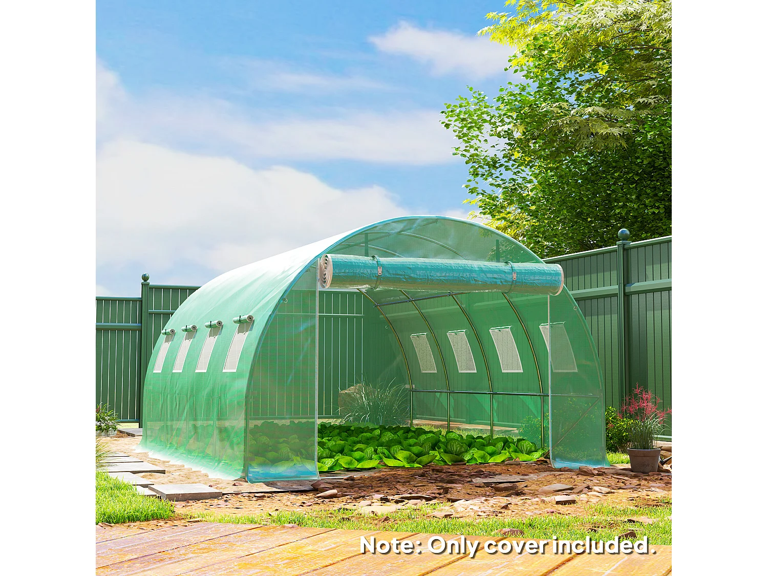 Bâche de rechange serre tunnel 12 m² - 4 x 3 x 2 m - 8 fenêtres, porte - PE haute densité vert