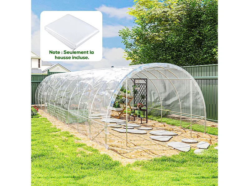 Bâche de rechange serre tunnel 6 x 10 m PP haute densité 150 g/m² transparent