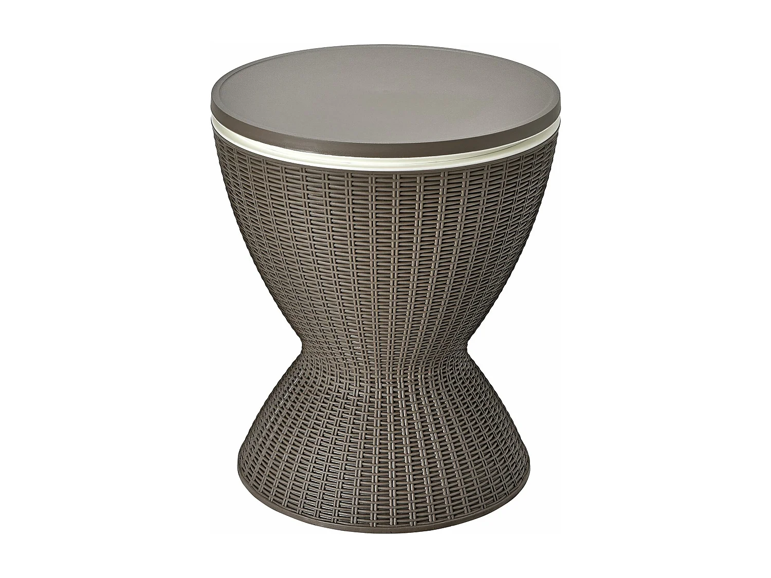 Table Glacière 30L pour Jardin 2 en 1 avec Plateau Relevable, Seau à Glace Imitation Rotin et fibre naturelle, Ø 43 x 57,5-82 cm (Brun)