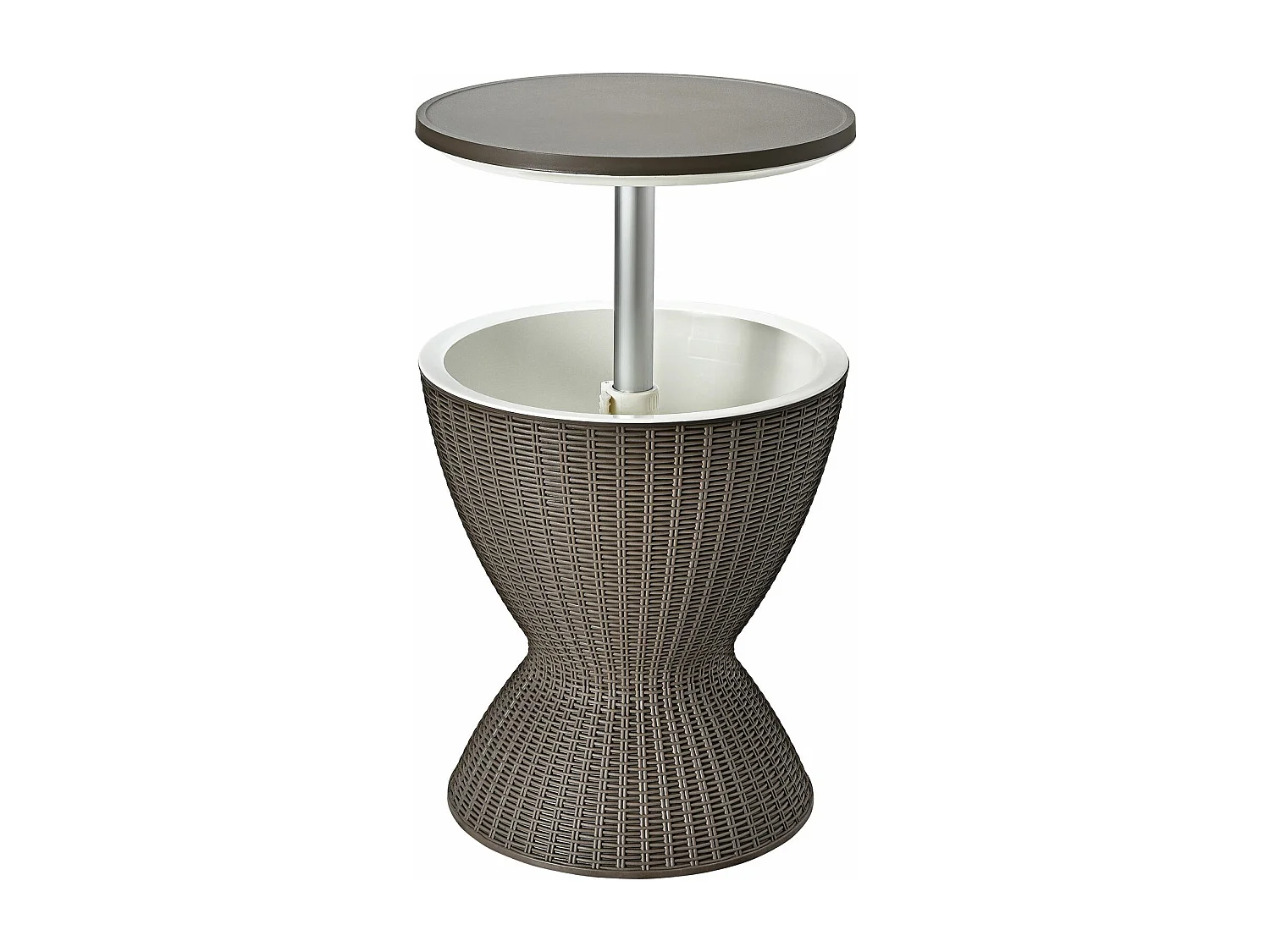 Table Glacière 30L pour Jardin 2 en 1 avec Plateau Relevable, Seau à Glace Imitation Rotin et fibre naturelle, Ø 43 x 57,5-82 cm (Brun)