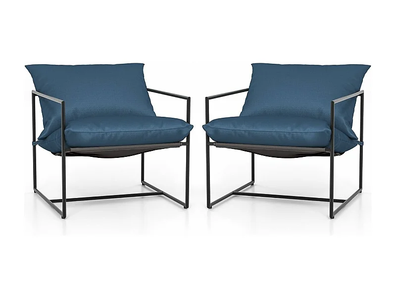 Lot de 2 Fauteuils de Salon, Fauteuil d’Appoint avec Cadre en Métal et Coussin Épais, Fauteuil Relaxant Moderne et Simple, Charge 150 KG (Bleu Marine)