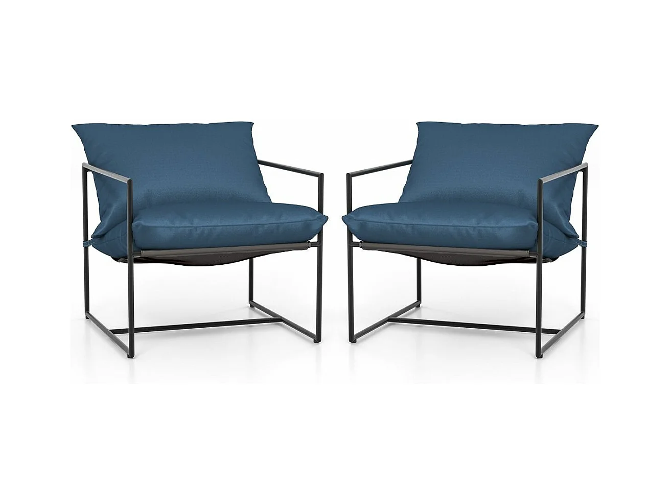 Lot de 2 Fauteuils de Salon, Fauteuil d’Appoint avec Cadre en Métal et Coussin Épais, Fauteuil Relaxant Moderne et Simple, Charge 150 KG (Bleu Marine)