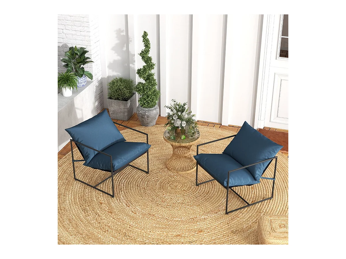 Lot de 2 Fauteuils de Salon, Fauteuil d’Appoint avec Cadre en Métal et Coussin Épais, Fauteuil Relaxant Moderne et Simple, Charge 150 KG (Bleu Marine)