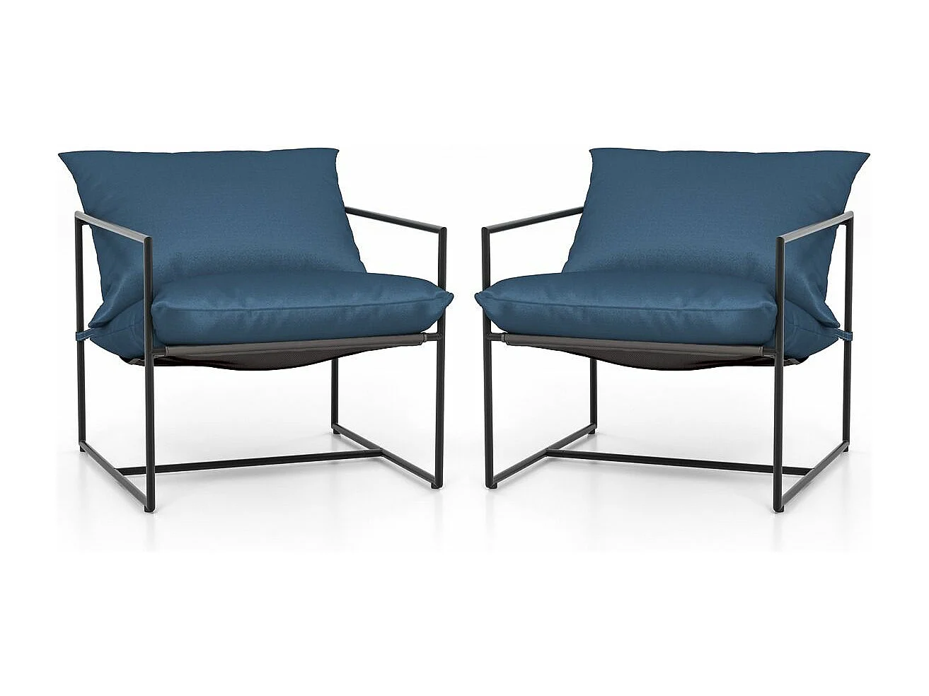 Lot de 2 Fauteuils de Salon, Fauteuil d’Appoint avec Cadre en Métal et Coussin Épais, Fauteuil Relaxant Moderne et Simple, Charge 150 KG (Bleu Marine)