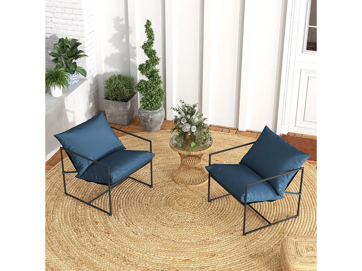 Lot de 2 Fauteuils de Salon, Fauteuil d’Appoint avec Cadre en Métal et Coussin Épais, Fauteuil Relaxant Moderne et Simple, Charge 150 KG (Bleu Marine)