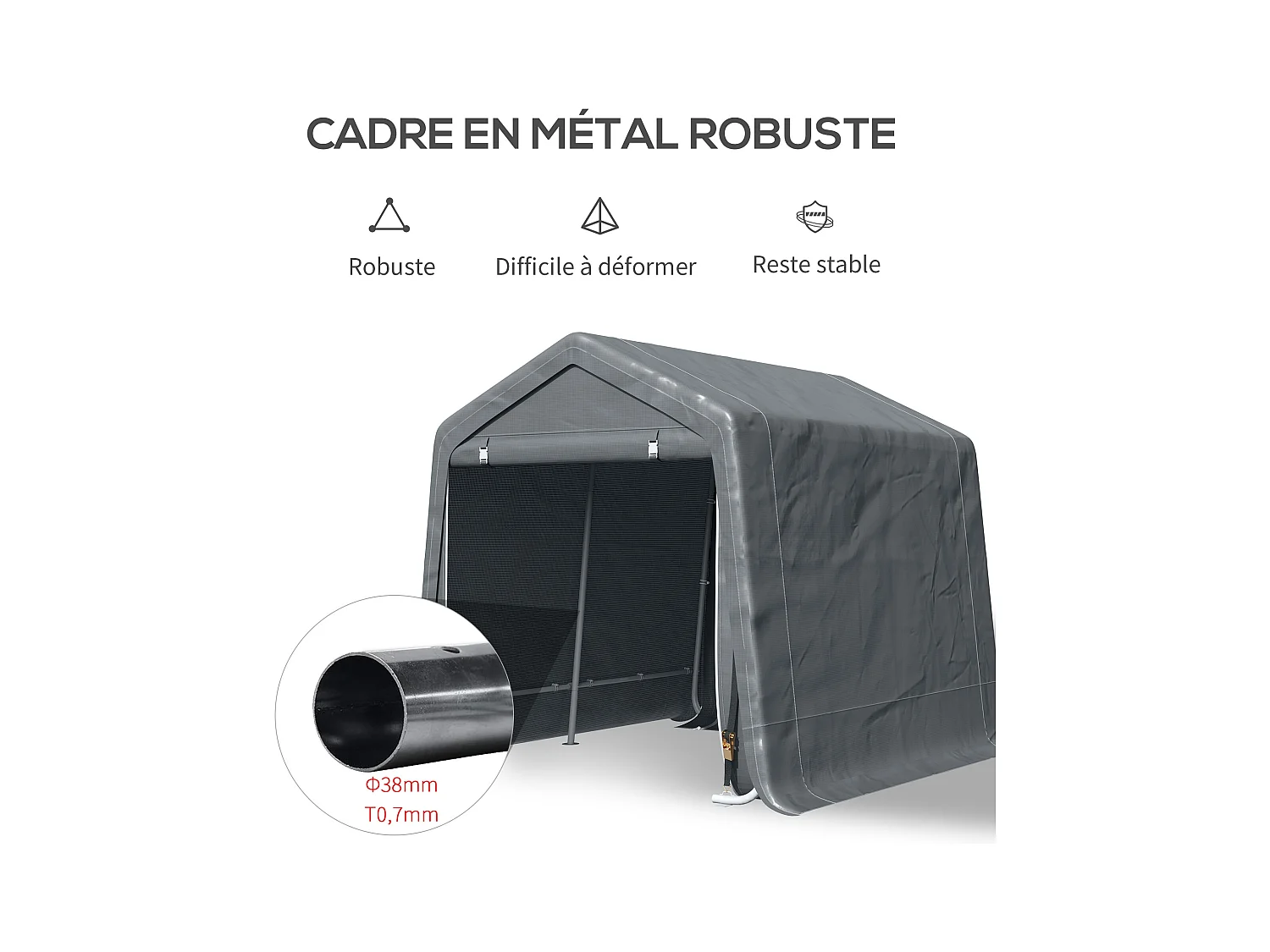 Abri de jardin - tente de stockage - abri de vélo - 2 portes zippées - dim. 280L x 240l x 240H cm - métal PE gris