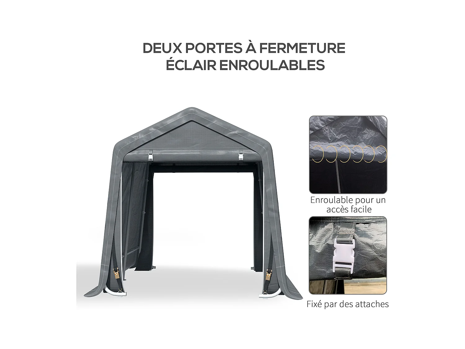 Abri de jardin - tente de stockage - abri de vélo - 2 portes zippées - dim. 280L x 240l x 240H cm - métal PE gris