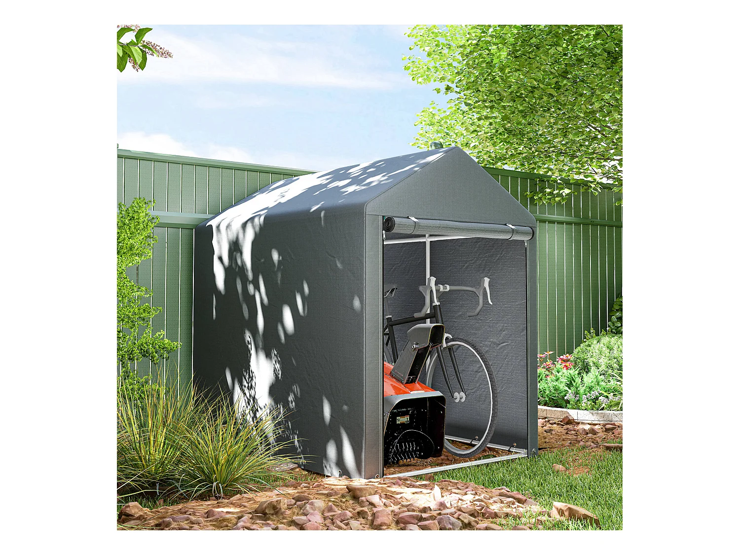 Abri de jardin tente de stockage portable abri de vélo garage pour extérieur avec cadre en métal galvanisé et grande porte, 1,2 x 1,8 m gris foncé
