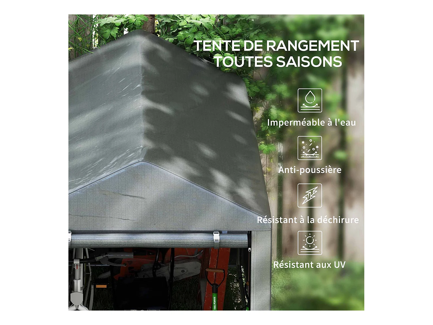 Abri de jardin tente de stockage portable abri de vélo garage pour extérieur avec cadre en métal galvanisé et grande porte, 1,2 x 1,8 m gris foncé