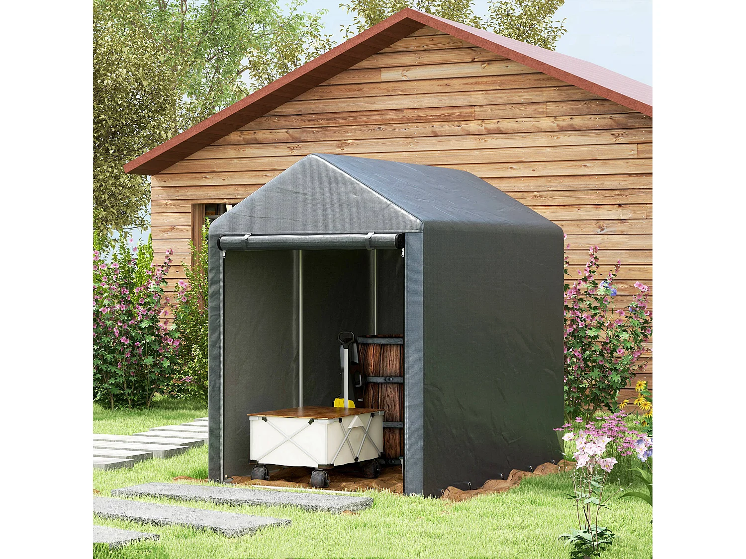 Abri de jardin tente de stockage portable abri de vélo garage pour extérieur avec cadre en métal galvanisé et grande porte, 1,2 x 1,8 m gris foncé